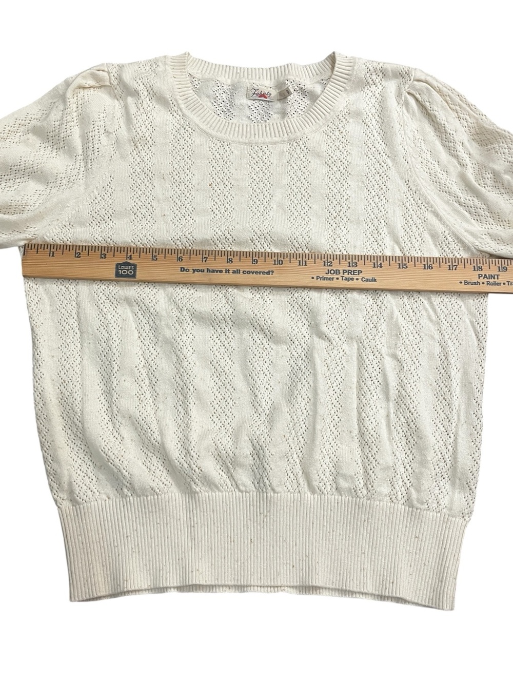 Faherty Lola Pointelle Sweater Women’s L Egret Off White Cotton Pleated Shoulder - Picture 6 of 9